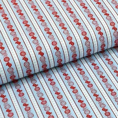 Bavlněné plátno P0462 světle modré, květinový vzor a pruhy, š.140 – Hledejceny.cz