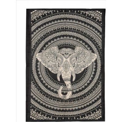 Sanu Babu Přehoz na postel s potiskem sloní hlava, béžový a černý tisk, 140x202cm – Hledejceny.cz