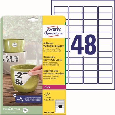 Avery Zweckform L4778REV-20 Odolné snímatelné etikety 45,7x21,2mm 960 ks bílá – Zboží Dáma
