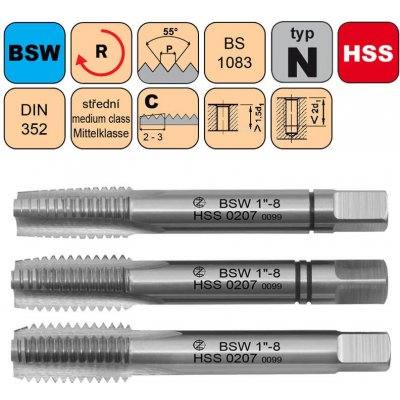 NÁSTROJE CZ Závitník sadový BSW 7/8"-9 SD střední HSS DIN 352 - CZZ0207-BSW-7/8"-9-SD – Zboží Mobilmania