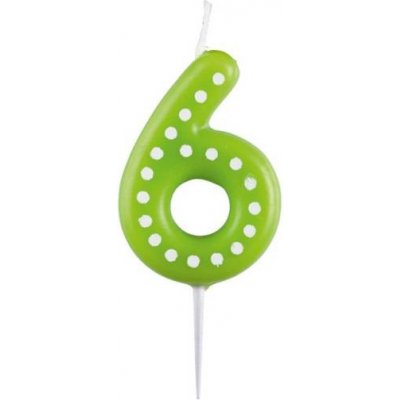 Amscan Narozeninová svíčka 6,5cm s puntíčky číslo 6 MIX barev – Zboží Dáma