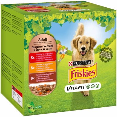 Purina Friskies ADULT multipack s hovězím s kuřetem a jehněčím ve šťávě 24 x 100 g