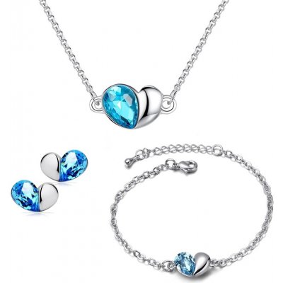 Sisi Jewelry souprava náhrdelníku náušnic a náramku Heart Seablue srdíčko Světle modrá SET2031