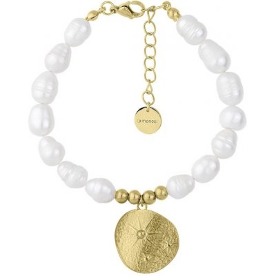 Manoki perlový s ocelovým medailonem Lusia Gold chirurgická ocel BA990G bílá