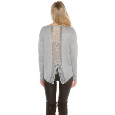 Koucla pullover with rhinestones and lace grey