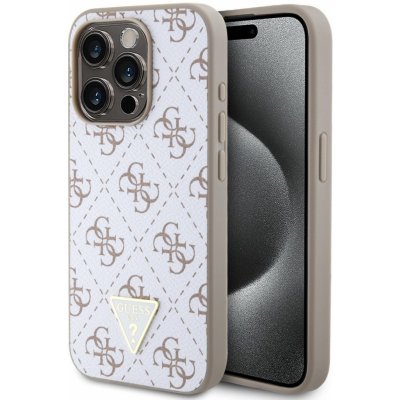 Guess PU Leather 4G Triangle Metal Logo iPhone 15 Pro bílé – Zboží Mobilmania