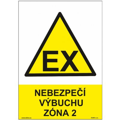 DUKO NEBEZPEČÍ VÝBUCHU - ZÓNA 2 Formát: 210 x 297 mm, Materiál: samolepící vinylová fólie – Sleviste.cz
