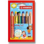 stabilo Barevné pastelky "Woody" 6 barev maxi 3v1 pastelky vodovka voskovka 20034 – Zboží Dáma