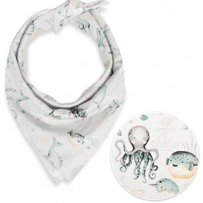 Biante Dětský bavlněný šátek Sandra SA-688 Mořský svět zelený na bílém – Zboží Dáma