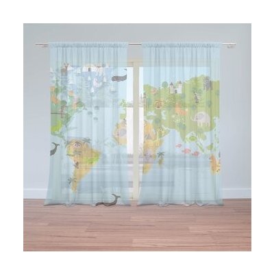 Sablio Záclony Zvířecí mapa světa: 2ks 150x250cm – Hledejceny.cz