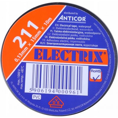 Emos F61512 Elektroizolační páska 15 mm x 10 m černá – Zboží Mobilmania