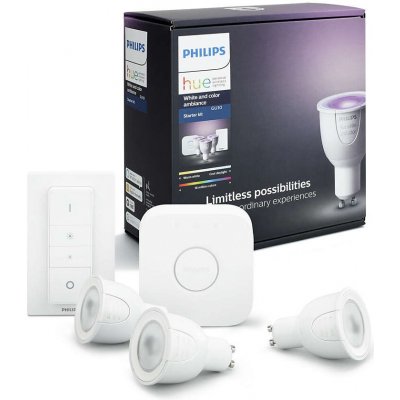 Philips Propojovací zařízení Hue BRIDGE a 3 ks LED žárovek GU10 4,3W 50W White and Color Ambiance 2000-6500K/RGB stmívatelné – Zboží Mobilmania
