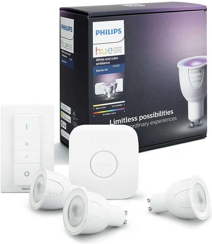 Philips Propojovací zařízení Hue BRIDGE a 3 ks LED žárovek GU10 4,3W 50W White and Color Ambiance 2000-6500K/RGB stmívatelné