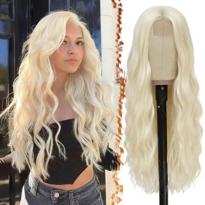 Paruka BARSDAR Dlouhá vlnitá platinovo blond - 66 cm střední část, přírodní syntetická, tepelně – Zboží Mobilmania