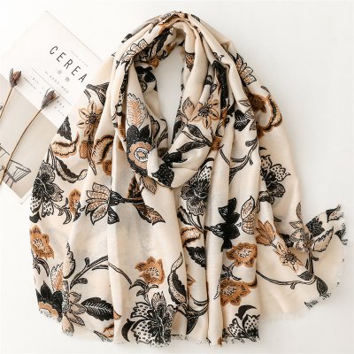 bavlněný béžový šátek/šála s květy – Zboží Mobilmania