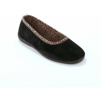 Domácí baleríny s leopardími detaily černá – Zboží Dáma