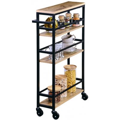 KESPER Police do výklenku na kolečkách, 81 x 15 x 50 cm, bambus/kov KESPER 27842 – Zboží Mobilmania