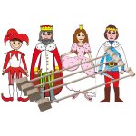 loutkové divadlo Marionetino loutky vodící tyčky Královská sada Kašpárek Princezna Princ a Král – Zboží Dáma
