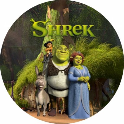 Jedlý tisk SHREK ● materiál: FONDÁNOVÝ DECORLIST ✴️, ● velikost: průměr 12 cm ☝