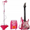 Dětská hudební hračka a nástroj ISO rocková elektrická kytara zesilovač a mikrofon růžová