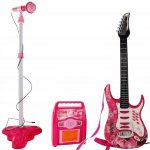 ISO rocková elektrická kytara zesilovač a mikrofon růžová – Zboží Mobilmania