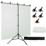 FILM-TECHNIKA Bílé projekční plátno z dacronu + T-stativ + 5 svorek T Background Kit Materiál lze jednoduše vyžehlit (tkaná látka) – Hledejceny.cz