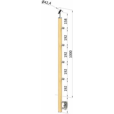 dřevěný sloup, boční kotvení, 4 řadový, průchozí, vnitřní, vrch nastavitelný (ø 42mm), materiál: buk, broušený povrch s nátěrem BORI (bezbarvý) – Zbozi.Blesk.cz