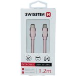 Swissten 71527205 USB-C na USB-C, USB 2.0, zástrčka C - zástrčka C, opletený, 1,2m, růžovo-zlatý – Zboží Mobilmania