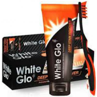 White Glo Charcoal bělící zubní pasta 150 g + kartáček a mezizubní kartáčky dárková sada