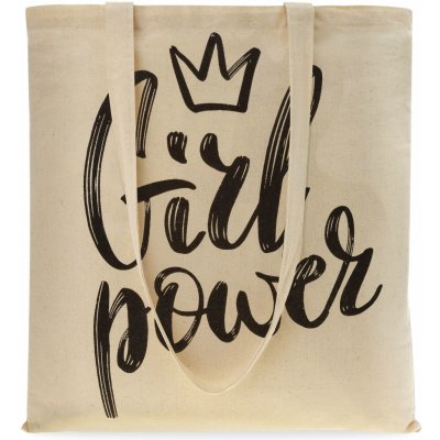 Eko nákupní taška shopper bavlněná plátěná ekologická nákupní městská lehká velká na rameno pro dívky girl power béžová – Zboží Mobilmania