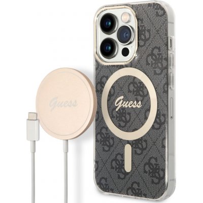 Pouzdro Guess 4G MagSafe Kompatibilní Zadní + Bezdrátová Nabíječka iPhone 14 Pro černé