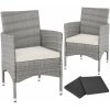 tectake 404553 2 zahradní židle ratanové vč. 4 povlaků - světle šedá/krémová