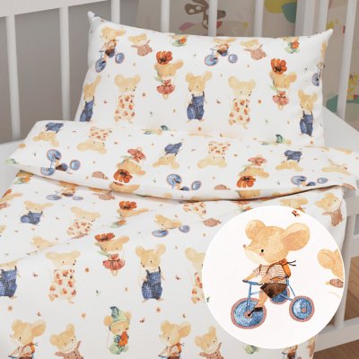 Biante povlečení postýlky Sandra SA611 Hravé myšky na bílém postýlky 90 x 130 cm 40 x 60 cm – Sleviste.cz