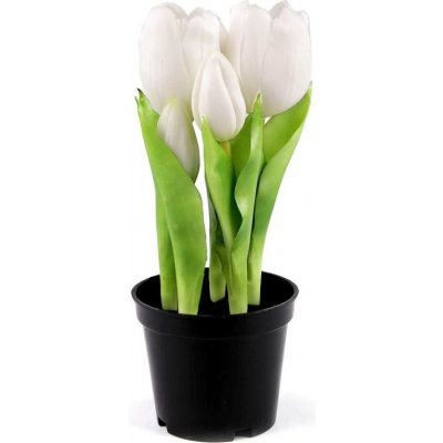 Umělé tulipány v květináči - (21cm) bílá