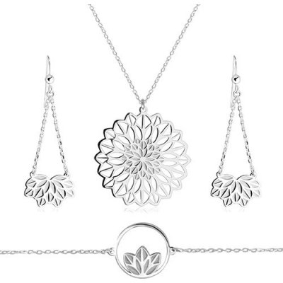 Šperky eshop stříbrný trojset náhrdelník náramek náušnice motiv květu s vykrojenými okvětními lístky R16.10 – Zboží Mobilmania