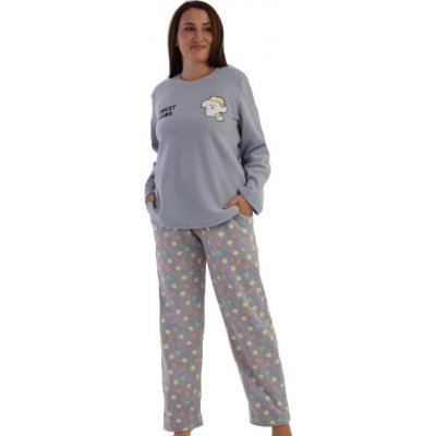 Šedé a duhově puntíkaté luxusní hřejivé pyžamo pro plnošíhlou ženu SLADKÝ SEN 1Z1565 šedá – Zboží Mobilmania