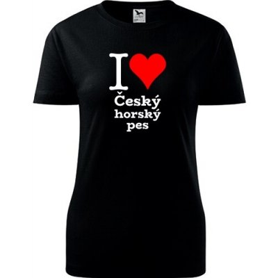 Černé dámské tričko I love Český horský pes dárek pro pejskařku – Zboží Mobilmania