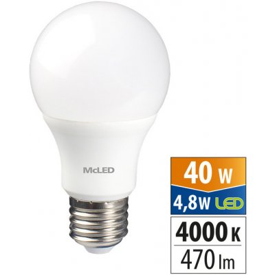 McLED LED žárovka E27 4,8W 40W neutrální bílá 4000K – Hledejceny.cz
