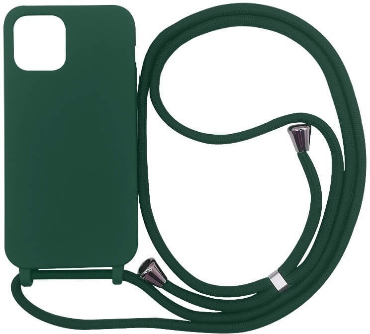Pouzdro SES Gumové ochranné se šňůrkou na krk Apple iPhone 12 - tmavě zelené