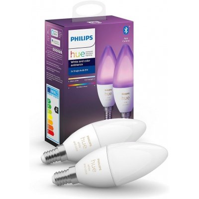 Philips Hue White and Color Ambiance Bluetooth LED žárovka E14 set 2ks 8719514356719 2x4W 2x470lm 2000-6500K RGB – Zbozi.Blesk.cz