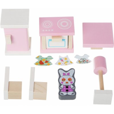 Cubika DŘEVO Kuchyňka nábytek pro panenky s figurkou a magnetickými oblečky