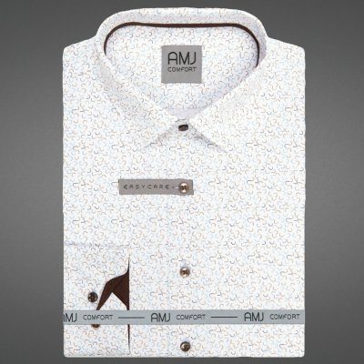 AMJ pánská bavlněná košile dlouhý rukáv slim fit VDSBR1485 bílá s vlnkami – Hledejceny.cz