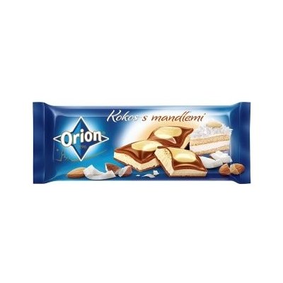 Orion Mléčnobílá čokoláda s kokosovou náplní s kousky mandlí 240 g od 104  Kč - Heureka.cz