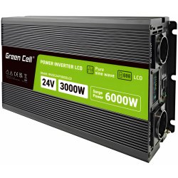 Green Cell INVGC24P3000LCD z 24V na 230V, 3000W/6000W - čistá sinusoida s LCD displejem