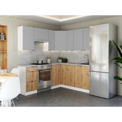 FRONTI Rohová kuchyňská linka LAMIA 190x170 cm Popel/Dub artisan – Zbozi.Blesk.cz