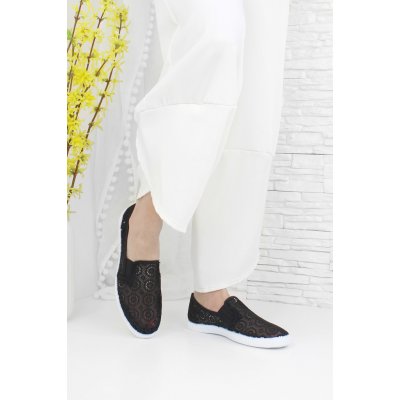 Prety Černé krajkové slip on tenisky 11098-1B.WH – Zboží Dáma