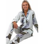 Šedé béžové i zlaté luxusní pyžamo ze saténu pro ženy Líbezné listí 1E8503 šedá – Zboží Mobilmania