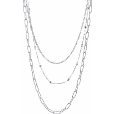 Šperky eshop z oceli stříbrné barvy trojitý řetízek s různým vzorem korálky SP16.17