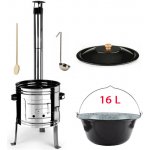 Perfect Home kotlík na guláš smalt 16 l, Perfect Home nerezová kotlina 39 cm INOX, poklice smalt, naběračka a vařečka – Sleviste.cz