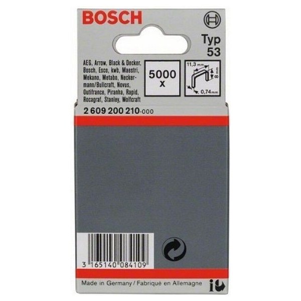 Nýt trhací Sponky do sponkovaček Bosch PTK 3,6 LI, PTK 14 E Duotac, HT 8, HT 14, HMT 53 a HMT 57 - 8x11.4x0.74mm, 5000ks, typ 53 (2609200210)